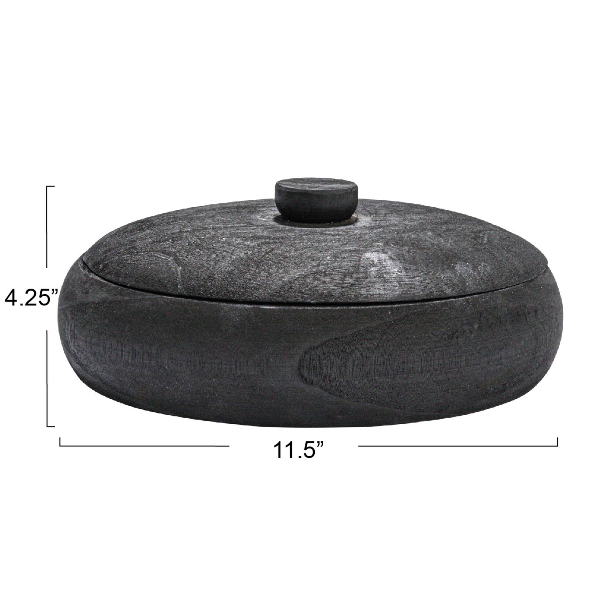 Hello Honey® 11.5" Black Decorative Paulownia Wood Container with Lid